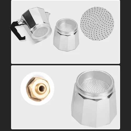 Miniatura 3 de Cafetera italiana, olla de aleación de aluminio con colador de metal para cocina (2 tazas de 3.4 fl oz)