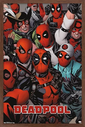 Miniatura 17 de Marvel Comics Deadpool - Póster de pared con caras, 22.4 pulgadas de largo x 14.7 pulgadas de ancho, versión enmarcada de madera de granero