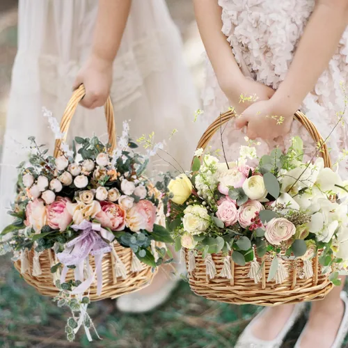 Miniatura 2 de DOITOOL Cesta de mimbre para niña de flores de ratán con flecos, pequeña cesta de mimbre con asa, almacenamiento de pétalos rústicos para ceremonia