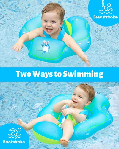 Miniatura 6 de LAYCOL - Flotador inflable de natación para bebé con anillo de flotación para piscina y toldo de protección solar, cola añadida, no se voltea