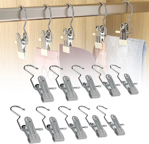 Miniatura 9 de 10/30/50 piezas de pinzas para la ropa que ahorran espacio para colgar pantalones y sombreros, gancho de viaje colgante de acero inoxidable Blanco