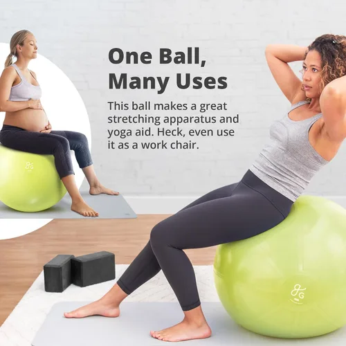 Miniatura 2 de Greater Goods Pelota de yoga anti-estallido para pilates, estabilidad, embarazo y entrenamientos, incluye bomba, en varios tamaños y colores Verde