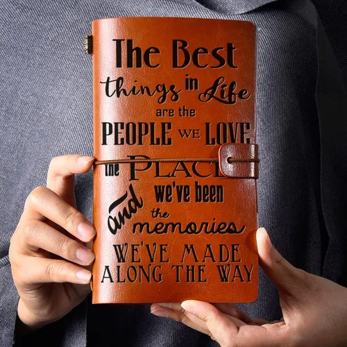 Miniatura 3 de Diario de cuero con citas inspiradoras para mujeres y hombres – The Best Things in Life are the People You Love Quote Vintage Travel Motivacional