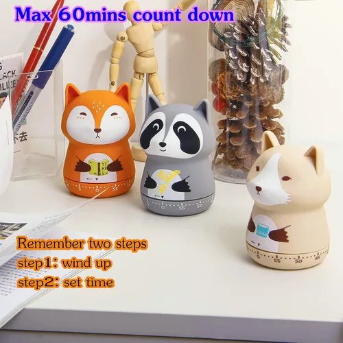 Miniatura 7 de Temporizador mecánico de cocina, lindo temporizador de animales para niños, temporizador manual de cuenta regresiva de 60 minutos para aula, hogar