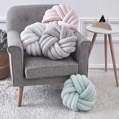 Miniatura 3 de Cyprinus Carpio Almohada creativa con nudo de bola de rosa, cojín de flor para sofá, almohada lumbar, decoración (rosa-C)