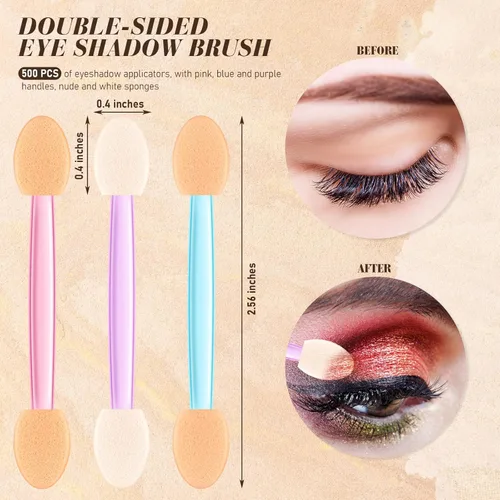 Miniatura 2 de Tanlade 500 aplicadores de sombra de ojos, brochas de maquillaje desechables para sombra de ojos, cepillos de esponja de doble cara para mujeres
