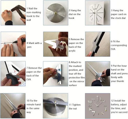 Miniatura 4 de Reloj de pared para bricolaje, moderno, grande, 3D, sin marco, espejo, calcomanías, decoración, hogar, oficina, sala de estar, dormitorio, Dorado