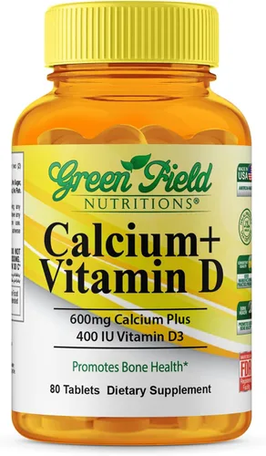 Greenfield Nutritions Tabletas de calcio halal con vitamina D 3-600 mg de calcio y 400 UI de vitamina D3 de alta potencia por tableta, 90 vitaminas