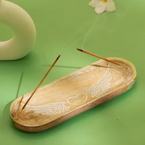 Soporte de incienso tallado a mano, quemador de incienso, colector de cenizas, bandeja de madera hecha a mano, regalo moderno para decoración del