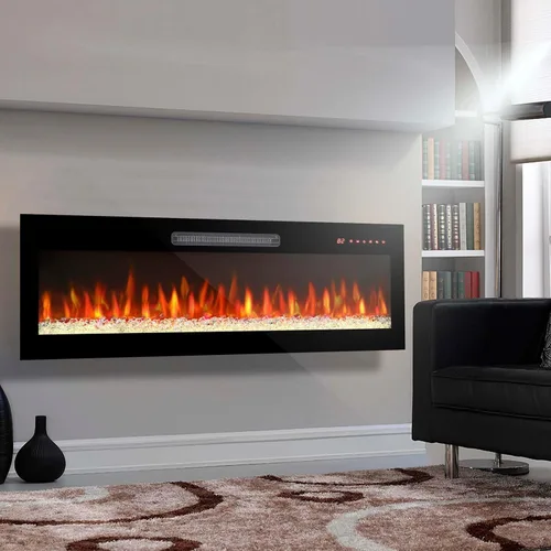 Miniatura 11 de Chimenea eléctrica ultrafina de 60 pulgadas, chimenea empotrada y montada en la pared, calentador de luz LED con control remoto, chimenea eléctrica