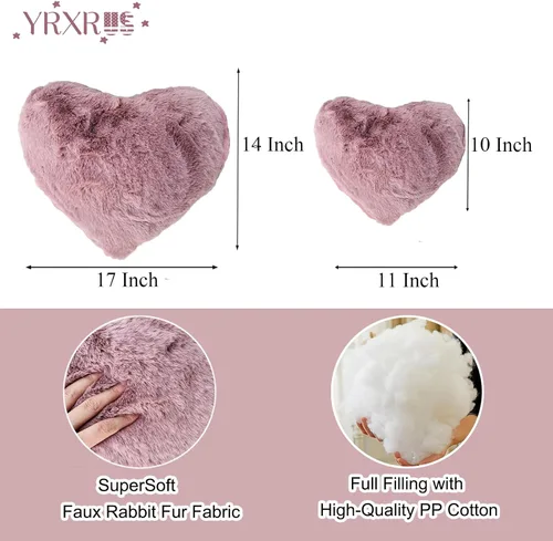 Miniatura 7 de YRXRUS Almohada de corazón, almohadas de corazón rosa polvoriento, regalos de almohada de amor, almohadas grandes en forma de corazón de 14 x 17