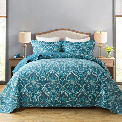 Miniatura 34 de Travan Juego de Edredón de 3 Piezas Tamaño King Colcha Acolchada Ligera Juego de Cubrecama Reversible con Estampado Floral Juego de Ropa de Cama
