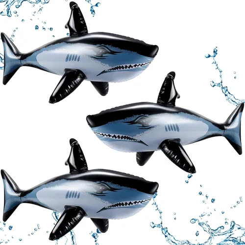 Animales inflables de 32 pulgadas, diseño de tiburón, flotador, flotador, piscina, para adolescentes, adultos, océano, playa, suministros de fiesta