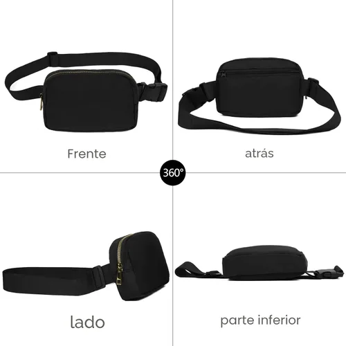 Miniatura 2 de VOROLO Riñonera para mujeres y hombres, bolsa cruzada, bolsa de cinturón con correa ajustable, Negro, Talla única
