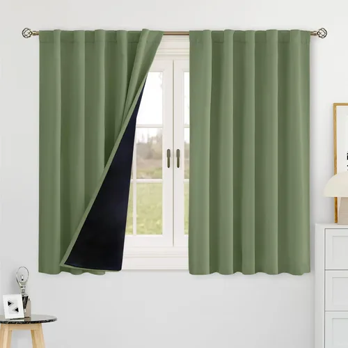 Miniatura 18 de BGment Cortinas 100% opacas beige de 63 pulgadas de largo con forro aislante térmico, bolsillo para varilla y lengüeta trasera de doble capa