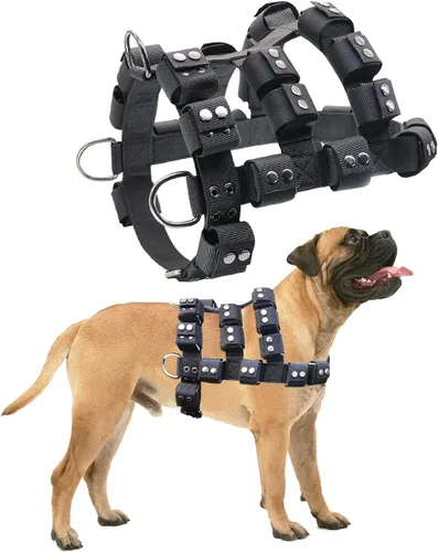 Miniatura 13 de Arnés para perros pequeños, medianos y grandes, sin tirones, chaleco con peso para perro, arnés táctico para perros Pit Bulls con bolsillos