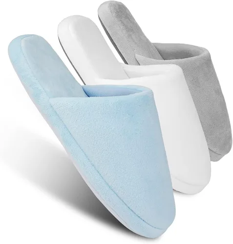 Miniatura 7 de 3 pares de pantuflas de spa de lujo, espuma viscoelástica de algodón, antideslizantes, puntera cerrada, lavables para hoteles, invitados, viajes