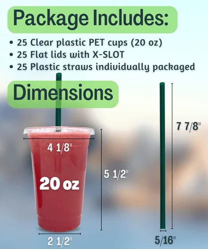Miniatura 3 de Vasos de plástico transparente de 20 onzas con tapas y popotes, vasos desechables para bebidas frías, café helado, batidos, batidos, 25