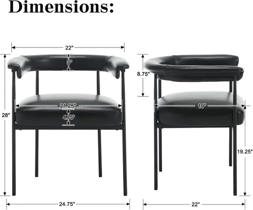 Miniatura 2 de LukeAlon Juego de 2 sillas de comedor de piel sintética, silla de cocina tapizada con respaldo abierto con patas de metal negro, respaldo curvado