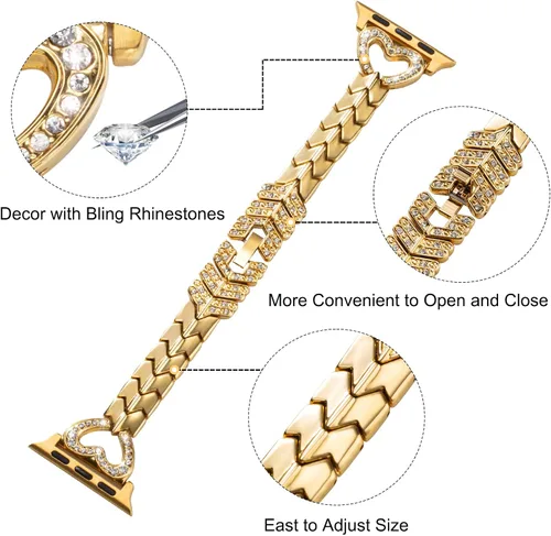 Miniatura 3 de SaNgaiMEi Correas brillantes compatibles con Apple Watch Band de 38/40/41/42/44/1.772 in, para mujeres y niñas, iWatch Series 8/7/6/5/4/3/2/1/SE