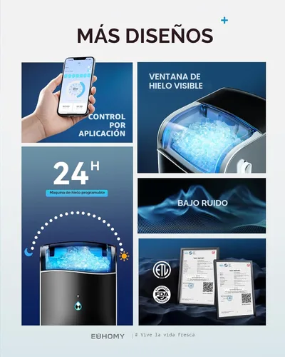 Miniatura 6 de EUHOMY Máquina inteligente para hacer hielo con pepitas para encimera, máquina de hielo de guijarros con control de aplicación/Alexa, 40 libras/24
