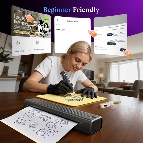 Miniatura 2 de Itari A886 Tattoo Stencil Printer Bluetooth with 100 Sheets Paper, Stencil Printer Transfer Kits for Beginners and Artists, Thermal Printer Tattoo