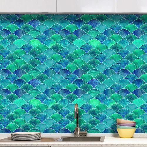 Hyun-chae - 6 calcomanías de escamas de peces de 12 x 12 pulgadas, color azul, removibles, impermeables, autoadhesivas, para cocina, muebles de baño