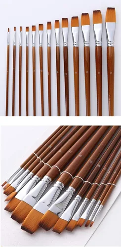 Miniatura 2 de Pinceles para acuarela, pelo de nailon, 13 piezas, cabeza plana, mango largo, juego de pinceles de pintura acrílica para lienzo/pintura al óleo