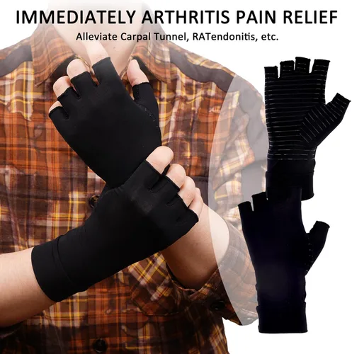 Miniatura 6 de Guantes para artritis para mujeres y hombres, guantes sin dedos para la mano y el pulgar, negros