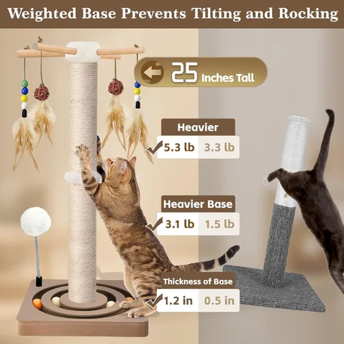 Miniatura 2 de PAROTO Rascador para gatos, rascador de torre de sisal para gatos de interior y adultos con juguetes interactivos, pista de doble bola, 2 métodos