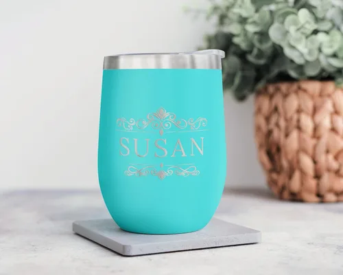 Miniatura 2 de Vaso de vino personalizado con tapa – Personalizado en tallado en acero inoxidable aislante color turquesa para bebidas frías y calientes – Taza