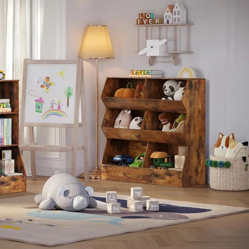 Miniatura 6 de DINZI LVJ Organizador de almacenamiento de juguetes, estantería para niños, armario de almacenamiento de juguetes de madera, estantería para niños