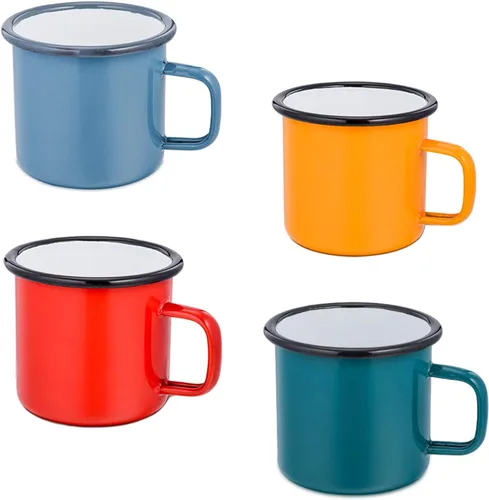 Miniatura 2 de E-far Taza de café esmaltada de 12 onzas, tazas de café para camping, rojo/amarillo/azul/verde, colores saludables y brillantes, juego de 4