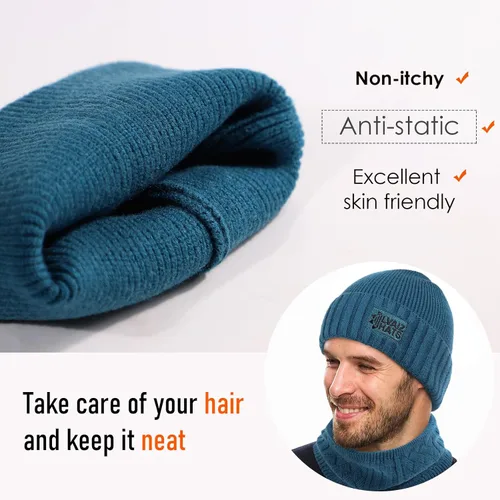Miniatura 4 de Conjunto de gorro y bufanda para hombre, gorro de esquí cálido para invierno, gorro de esquí, gorro de calavera, calentador de cuello, polaina