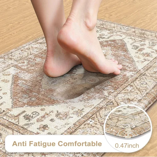 Miniatura 2 de KIMODE - Juego de 2 tapetes de cocina bohemios, antifatiga, antideslizantes, impermeables, ergonómicos, acolchados, cómodos, para lavandería, Caqui