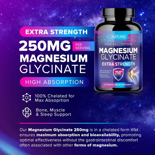 Miniatura 4 de Glicinato de magnesio 250 mg - Suplemento de magnesio quelado de alta absorción - Glicinato de magnesio 100% puro - Apoyo para la salud del estrés