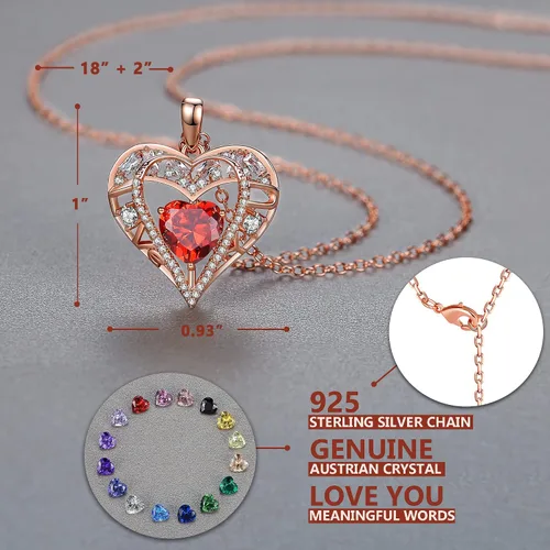 Miniatura 3 de Collar de cristal de 5 corazones, chapado en oro rosa de 18 quilates, colgante con cadena de plata de ley 925 de 18 + 2 pulgadas, joyería de piedra