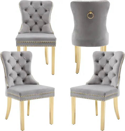 Miniatura 38 de Sillas de Comedor de Terciopelo Juego de 4, Colección Nikki Sillas de Comedor con Patas de Acero Inoxidable Plateado y Anilla, Silla Lateral de Lujo