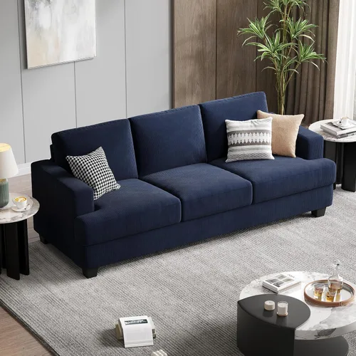 Miniatura 3 de COPIAE Sofá de 226 cm con asientos extraprofundos, sofá de 3 plazas para sala de estar, sofá moderno y cómodo, con apoyabrazos y asientos y Azul