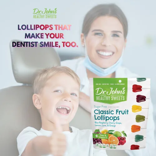 Miniatura 3 de Dr. John's - Caramelos sin azúcar, paletas saludables con cero azúcar, aperitivos bajos en calorías, dulces duros aptos para Keto, dientes de fruta