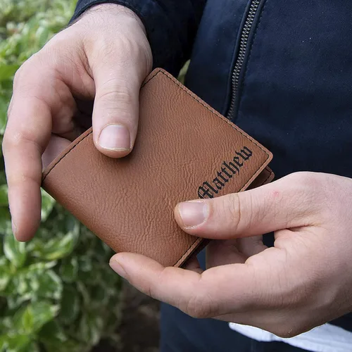 Miniatura 5 de Carteras personalizadas para hombres, 6 colores y 19 opciones de fuente, billetera de cuero grabada personalizada, regalos para el marido, regalos