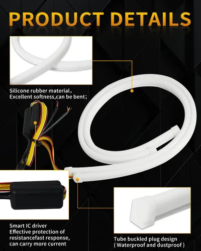 Miniatura 5 de Qasim 30 cm/12 pulgadas tira LED secuencial de conmutación para vehículos, tiras LED flexibles de 12 V para coche, luz diurna DRL, luces de señal