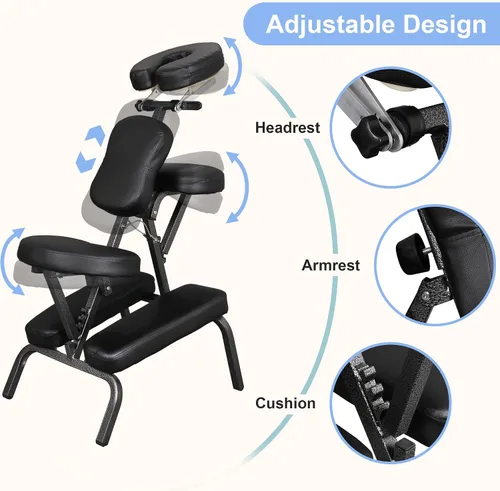 Miniatura 6 de LEMY Silla de masaje portátil, silla plegable de tatuaje con base facial para spa, terapia, salón de belleza, negro