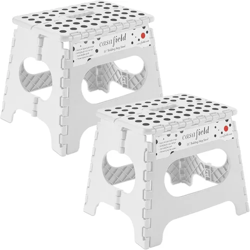 Miniatura 18 de Casafield Taburete plegable de 9 pulgadas con asa (juego de 2), negro, taburete de plástico plegable portátil para niños y adultos, uso