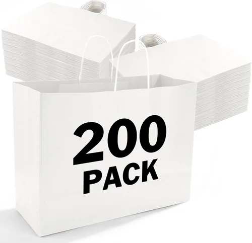 Miniatura 9 de XPCARE Paquete de 200 bolsas de regalo de papel grandes con asas a granel, 16 x 6 x 12 pulgadas, bolsas de papel kraft natural liso para bolsas