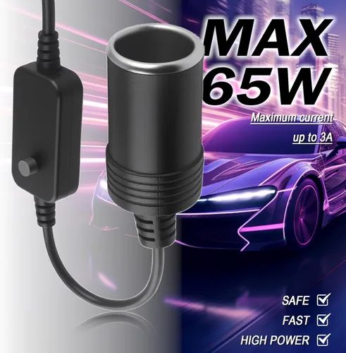 Miniatura 4 de Adaptador USB ajustable a 12 V con salida de 5 V/9 V/12 V/15 V/20 V, adaptador USB PD3.0 de 65 W a encendedor de cigarrillos, adaptadores