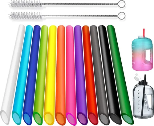 Miniatura 10 de ALINK 12 popotes Boba reutilizables, 10.5 pulgadas de largo x 0.51 pulgadas de ancho, pajitas de plástico para té de burbujas, perlas de tapioca