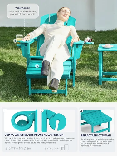 Miniatura 4 de KINGYES Silla Adirondack plegable ajustable con otomana y 2 portavasos, silla reclinable Adirondack HDPE con reposapiés, Aruba