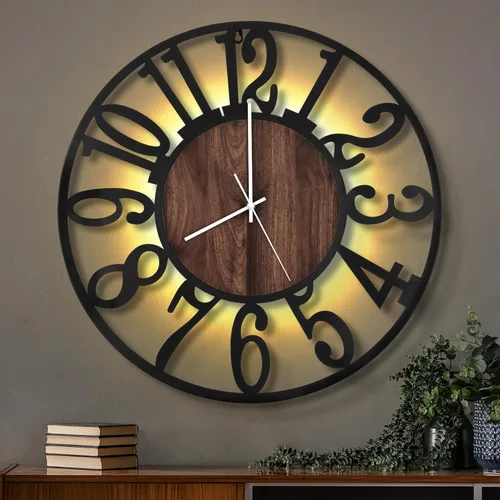 Miniatura 10 de LEIKE Relojes de pared a pilas con control remoto, luz nocturna, silencioso, sin tictac, reloj de madera grande rústico moderno para sala de estar