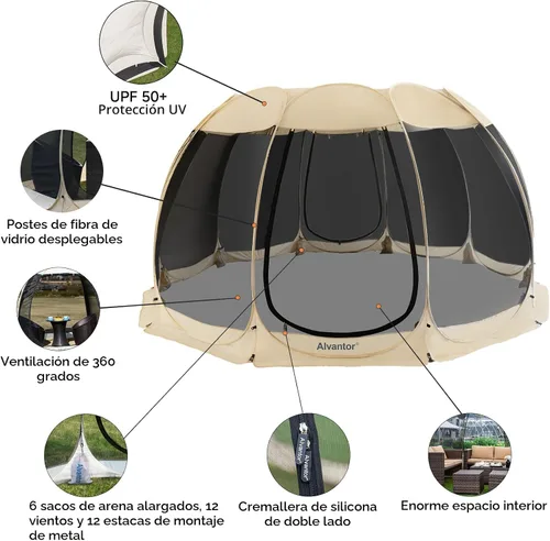 Miniatura 4 de Alvantor Tienda de campaña desplegable para casa, cenador instantáneo al aire libre con mosquitera y protección solar UPF 50+, refugio portátil